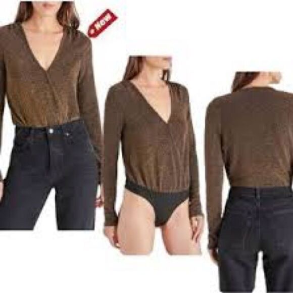 Steve Madden womens gold glitter faux wrap bodysuit Size M long sleeve - Picture 10 of 10